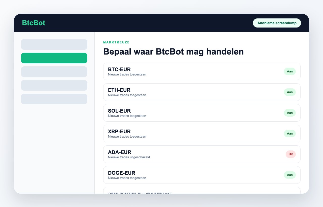 Screendump van BtcBot marktinstellingen